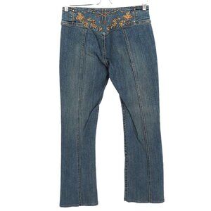 Jill Stuart Womens 6 Embroidered Front Seams Blue Denim Jeans Y2K Cotton Blend